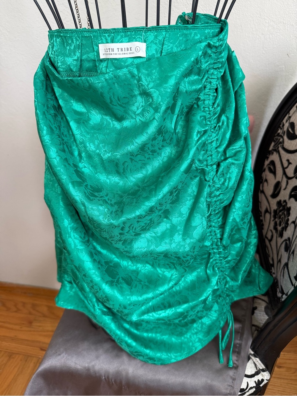 12th Tribe St. Barths Vibrant Green Jacquard Satin Skirt